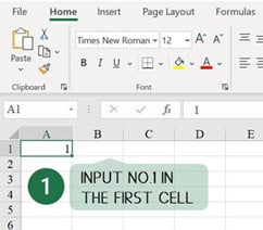 Step 1 Input number in Cell A1