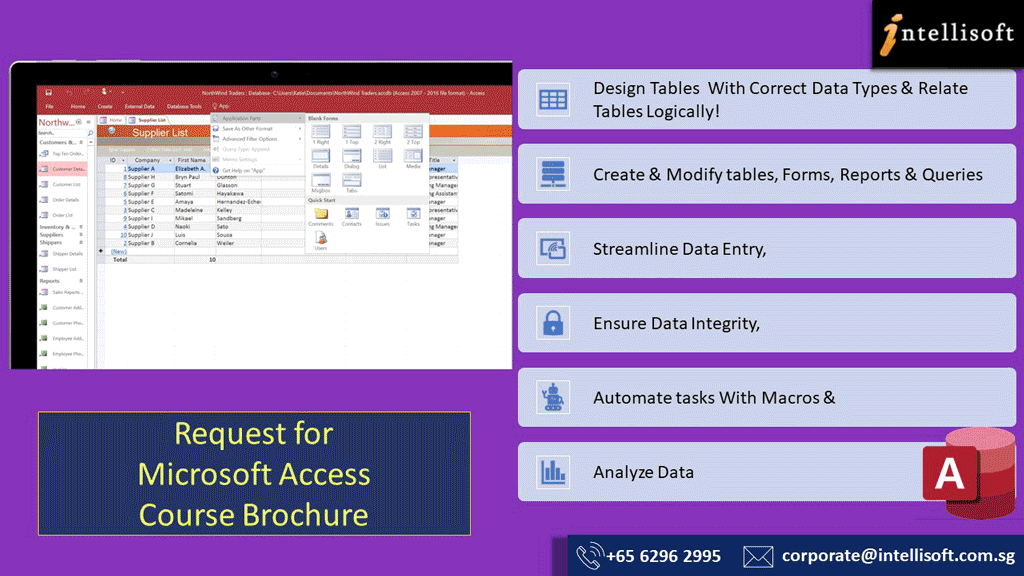 Learn Microsoft Access in Singapore. Manage your own customers, invoices, returns in a simple Access Database